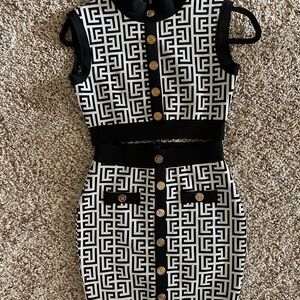 Black and White Geometric Blazer Dress
